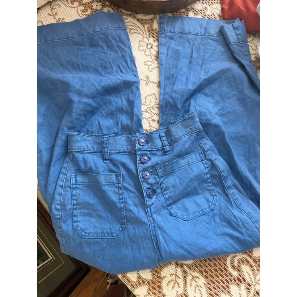 Evereve Womens Blue Wide Leg Button Fly Patch Pocket Pants Size 24